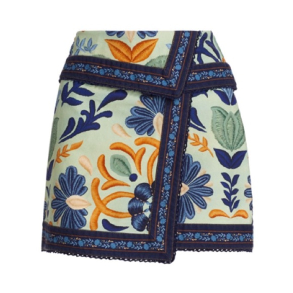 Farm Rio Floral Embroidered Wrap Skirt Size Small